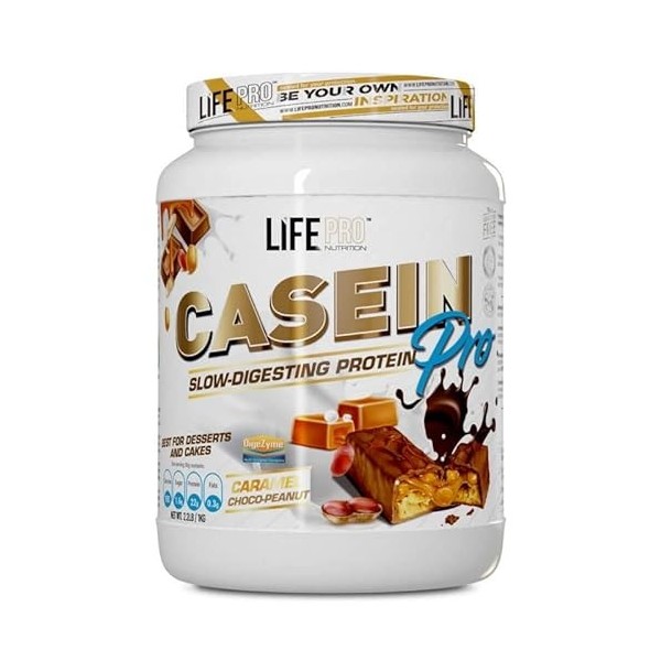 LIFE PRO NUTRITION CASEIN PRO Slow-digesting protein, Saveur Caramel choco-peanut, 900 g