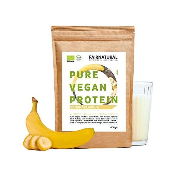 Poudre de protéine VEGAN BIO Banane sans soja [dAllemagne] - 3K Protéines de riz, de chanvre & de pois "Pour la pâtisserie &