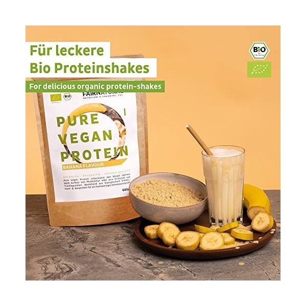 Poudre de protéine VEGAN BIO Banane sans soja [dAllemagne] - 3K Protéines de riz, de chanvre & de pois "Pour la pâtisserie &