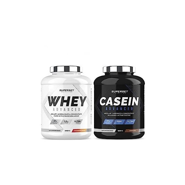 Superset Nutrition | Programme Gain De Muscle Jour & Nuit - 100% Casein Advanced Chocolat - 100% Whey Proteine Advanced 2kg M