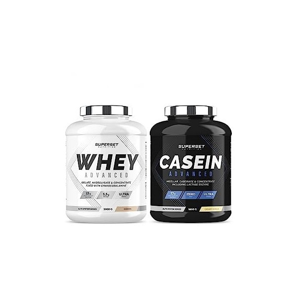 Superset Nutrition | Programme Gain De Muscle Jour & Nuit - 100% Casein Advanced Vanille Crémeuse - 100% Whey Proteine Advanc