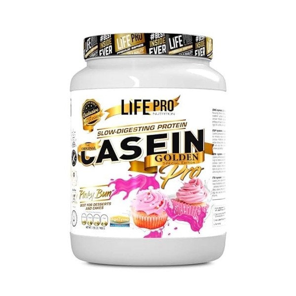 LIFE PRO NUTRITION CASEIN PRO GOURMET EDITION,Golden, Saveur Pinky bun, 900 g