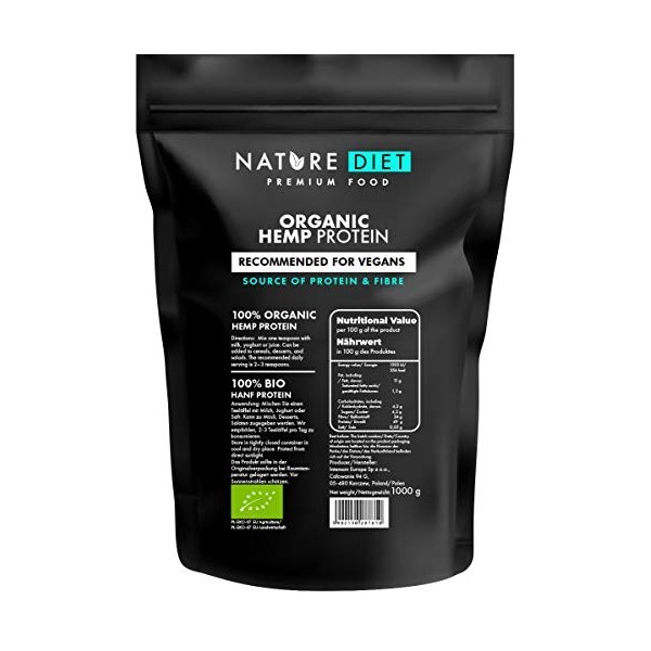 Nature Diet - Protéine de Chanvre Bio 1000g | Végétalien | Poudre de protéine | À base de plantes