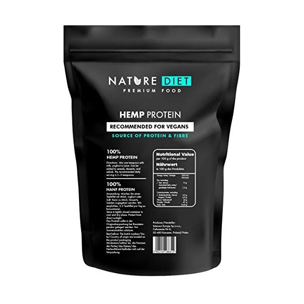 Nature Diet - Protéine de Chanvre 1000g | Végétalien | Poudre de protéine | À base de plantes