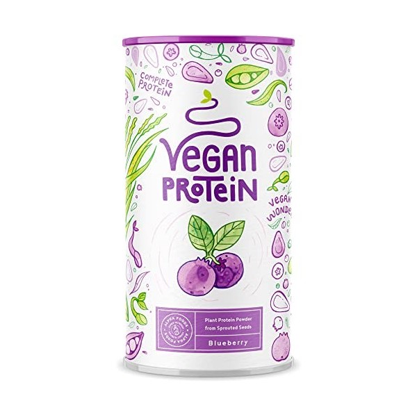 Vegan Protein Shake MYRTILLE - Protéine végétale de riz germé, pois, graines de lin, amarante, tournesol, pépins de courge - 