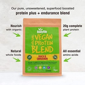 BodyMe Mélange Poudre Proteine Vegan Bio | Cru Maca Cannelle | 1kg | NON SUCRE | Faible Glucide | Sans Gluten | 3 Proteines V