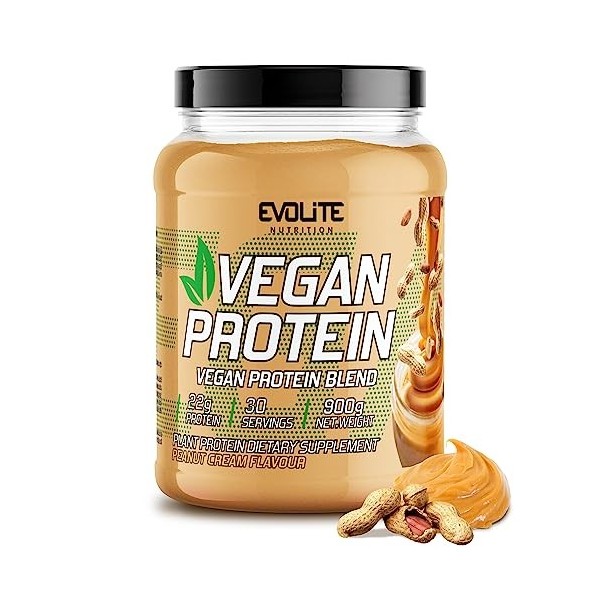 Evolite Vegan Protein Powder 900 g - Poudre de Protéine Vegan avec Protéine de Pois, Riz, Chanvre - Poudre Nutritionnelle - A