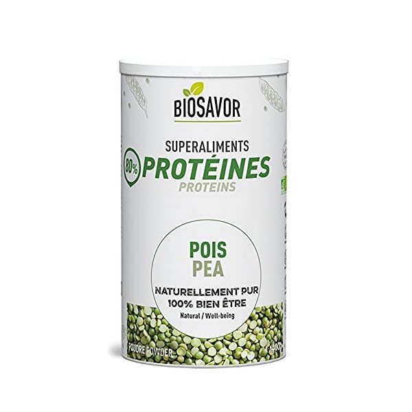 BIOSAVOR - Poudre de protéines de Pois Bio 400g - Pea protein powder - 100% Naturelle & Pure - Vegan et sans Gluten - Fabriqu