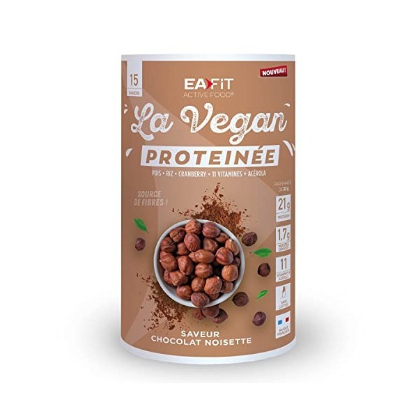 Eafit LA VEGAN PROTEINEE - SAVEUR chocolat/noisette - 15 Shakers - 21g protéine - 11 vitamines et acérola - Source fibre - SA