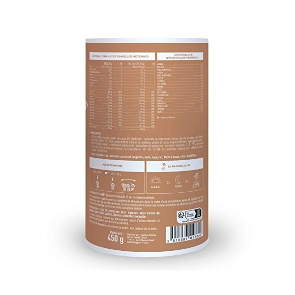 Eafit LA VEGAN PROTEINEE - SAVEUR chocolat/noisette - 15 Shakers - 21g protéine - 11 vitamines et acérola - Source fibre - SA