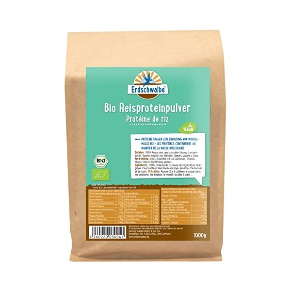 Erdschwalbe Protéine de riz biologique - Poudre de protéines végétaliennes - 1 kg