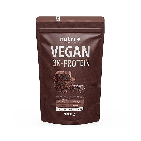 PROTEIN POWDER VEGAN Chocolate Brownie 1kg - poudre de protéines multi-composants végétales sans lactose - shake protéiné Nut