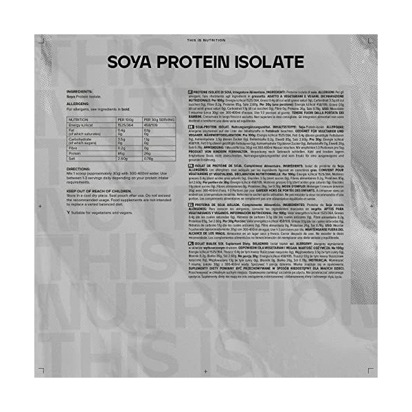 Bulk Isolat De Protéine De Soja, Protéine Vegan en Poudre, Nature, 500 g