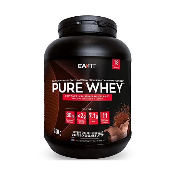 EAFIT | Pure Whey | Pour la Prise de Muscle et le Fitness | Homme et Femme | 30g de Protéines + 7,1g de BCAA + 11 Vitamines p