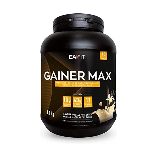 EAFIT | Gainer Max | Pour la Prise de Masse Musculaire et lApport Calorique | 10g de Protéines + 42g de Glucides + 11 Vitami