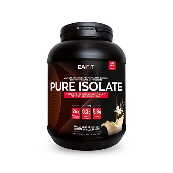 EAFIT Pure Isolate, Protéines disolat de Whey, Pour la prise de muscle et le fitness, 26g de proteines de Whey de qualité + 