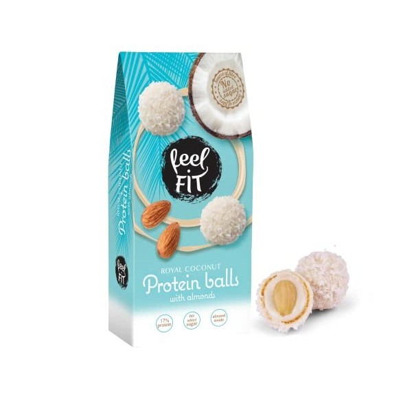 Feel FIT Boules de protéines à la noix de coco aux amandes sans sucre ajouté, 63 g