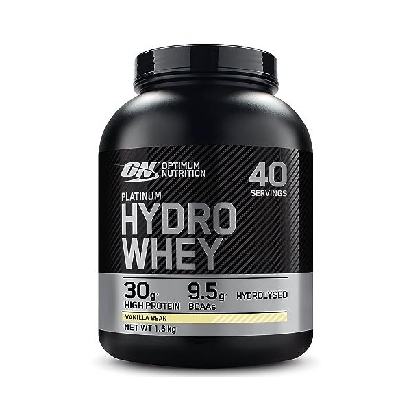 Optimum Nutrition Platinum Hydro Whey, Isolat de whey protéine hydrolysée en poudre avec acides aminés essentiels, glutamine ...