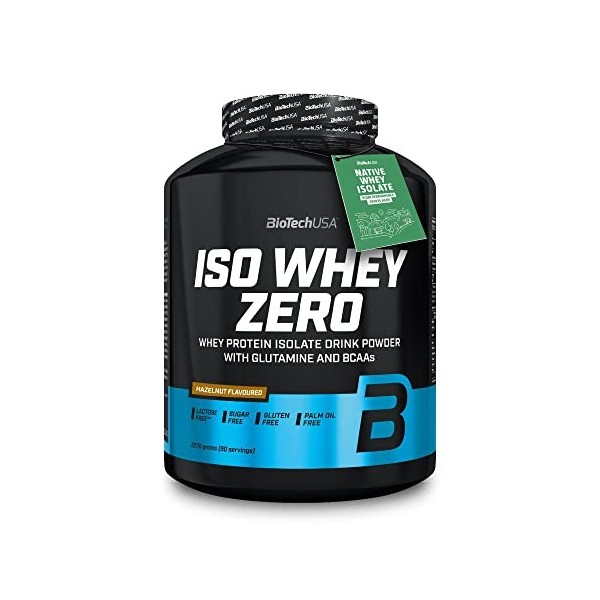 BioTechUSA Iso Whey ZERO, Lactose, Gluten, Sugar FREE, Premium Whey Protein Isolate, 2.27 kg, Noisette