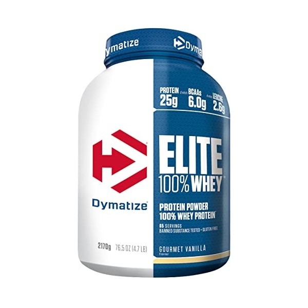 Dymatize Elite 100% Whey Gourmet Vanilla 2170g - Poudre à Hautes en Protéines et Faibles en Sucres + BCAA