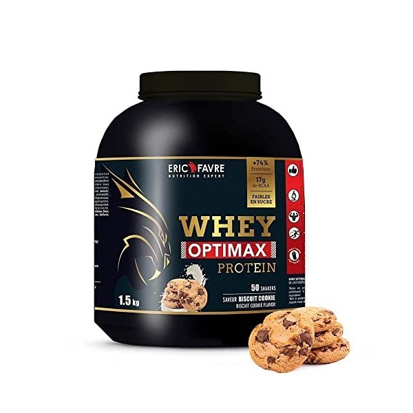 WHEY OPTIMAX PROTEIN +74% Protéines Bi-sources: WPC + Protéine Brevetée, 17g BCAA, 11g Glutamine, Peu Sucrée et Onctueuse - V