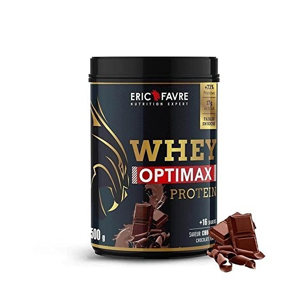 WHEY OPTIMAX PROTEIN +74% Protéines Bi-sources: WPC + Protéine Brevetée, 17g BCAA, 11g Glutamine, Peu Sucrée et Onctueuse - V