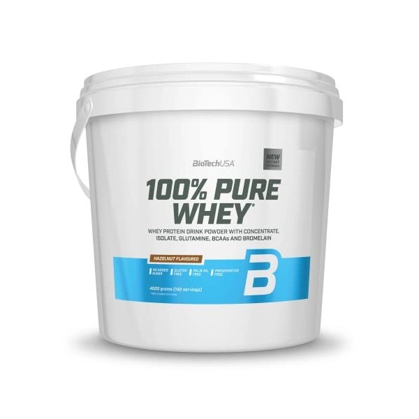 BioTechUSA 100% Pure Whey Complexe de protéines de lactosérum et de bromélaïne, avec des acides aminés, sans sucres ajoutés, 