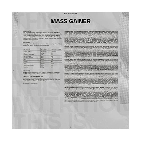 Bulk Gainer Prise De Masse, Poudre de Protéine Gain de Masse, Fraise, 2,5 kg