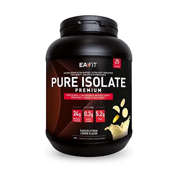 EAFIT Pure Isolate, Protéines disolat de Whey, Pour la prise de muscle et le fitness, 24g de proteines de Whey de qualité + 