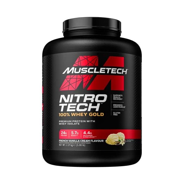 Nitro-Tech Whey Gold, Protéines premium avec isolat de lactosérum lemballage peut varier French Vanilla Creme