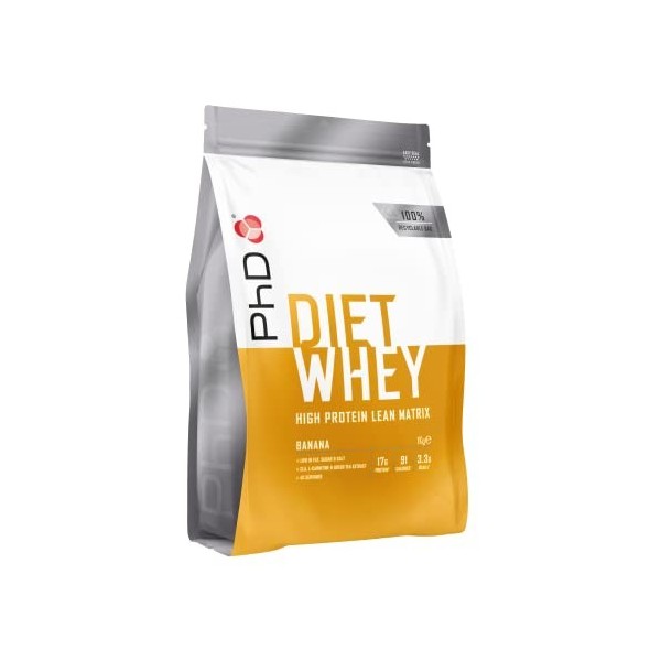 PhD Nutrition, Diet Whey Protein, Protéines pour Musculation et Prise de Masse, Goût Banane, 17 g de protéines, 1 kg 40 port