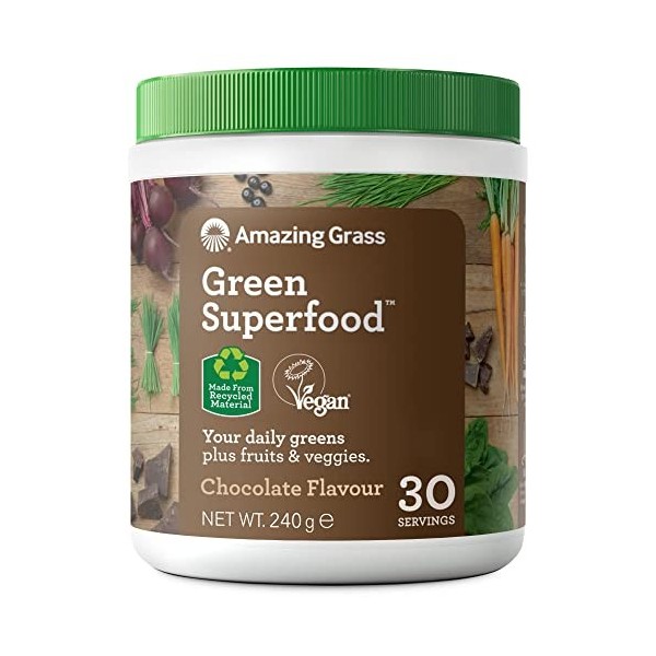 Amazing Grass Green Superfood, Poudre de Super-aliments Bio et Végane aux Fruits et Légumes, Saveur Chocolat, 30 Portions, 24