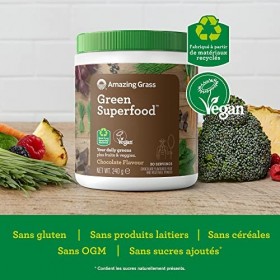 Amazing Grass Green Superfood, Poudre de Super-aliments Bio et Végane aux Fruits et Légumes, Saveur Chocolat, 30 Portions, 24