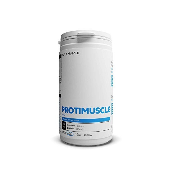 Mix Protéine Whey & Caséine en Poudre 500 g - ProtiMuscle | Protéine Native Laitière • Prise de Muscle • Musculation & Fi