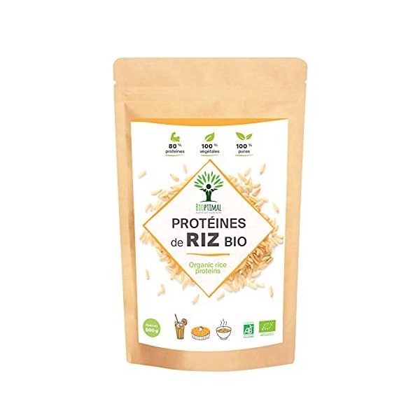 Protéine de Riz Bio - Bioptimal - 80% de Protéines - 12% de BCAA - Energie Sport Musculation - Poudre de Riz Brun Germé - 100