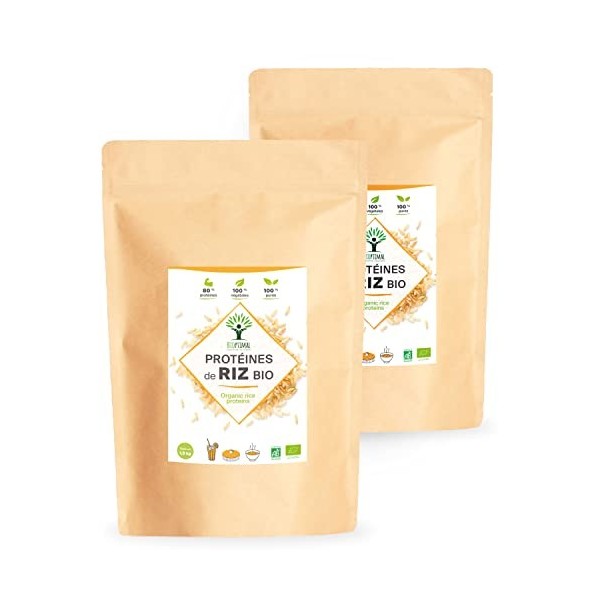 Protéine de Riz Bio - Bioptimal - 80% de Protéines - 12% de BCAA - Energie Sport Musculation - Poudre de Riz Brun Germé - 100...