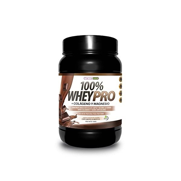 Protéine Whey avec collagène et magnésium, 43gr. de protéines pures par apport 0% de sucres, Augmente croissance musculaire e