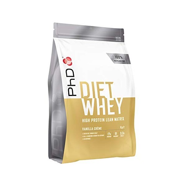 PhD Nutrition, Diet Whey Protein, Protéines pour Musculation et Prise de Masse, Goût Crème à la Vanille, 17 g de protéines, 1