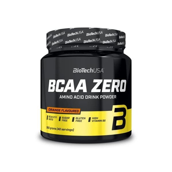 BioTechUSA BCAA Zero Poudre de boisson aromatisée aux acides aminés sans sucre, avec L-leucine, L-isoleucine et vitamine B6, 