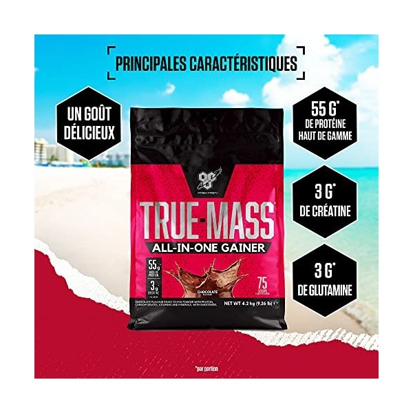 BSN True Mass All-In-One Gainer Poudre de Protéines et Glucides avec Créatine, Glutamine, Vit. D et Zinc pour le Gain Muscula