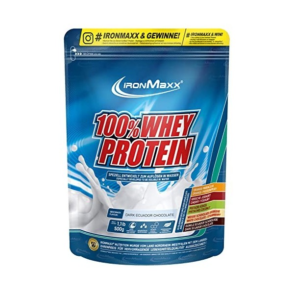 IronMaxx 100% Whey Protein - Protéines de Lactosérum en poudre, hydrosolubles - Goût Chocolat au lait - 1 x boîte de 500 g