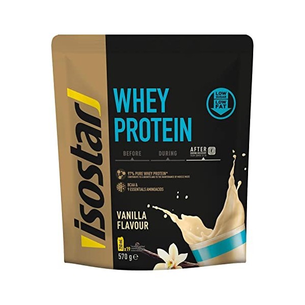 Isostar - Whey Protein - Poudre de Protéine de Lait pour Boisson Hyperprotéinée - Saveur : Vanille - Poids : 570 g 19 boisso