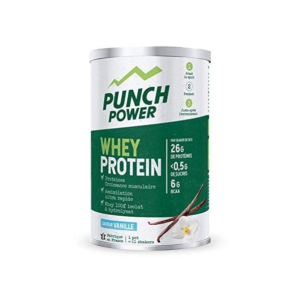 PUNCH POWER - Whey Protein - Vanille - Pot 350g - Protéine Croissance Musculaire - Assimilation Ultra Rapide - 24g de protéin