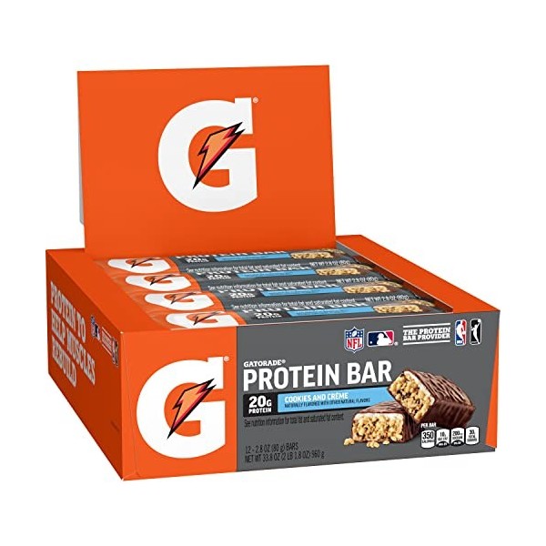 Gatorade Whey Protein Recover Bars, Cookies and Cream,20 grams, 12 Count by Gatorade