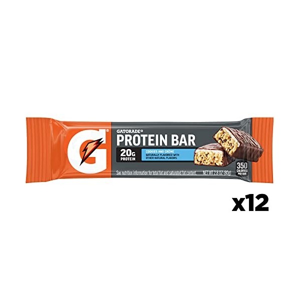 Gatorade Whey Protein Recover Bars, Cookies and Cream,20 grams, 12 Count by Gatorade