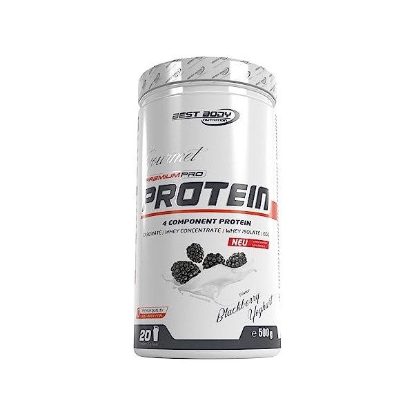 Best Body Nutrition Gourmet Premium Pro Protein, boîte de Mûre et de yaourt, Shake protéiné à 4 composants: Caséinate, concen