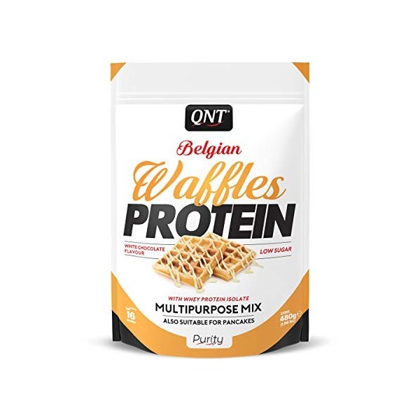 QNT Waffles Protein chocolat blanc, 37% de whey protéine isolate en poudre, aide à la croissance et la tonicité de vos muscle