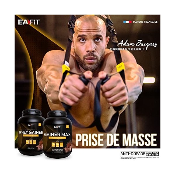 Eafit Gainer Max 1,1 kg - Chocolat Noisette - Noir - Format Eco 6 Pots 6,6 kg - Protéine - 108 portions - Certifié anti-dopag