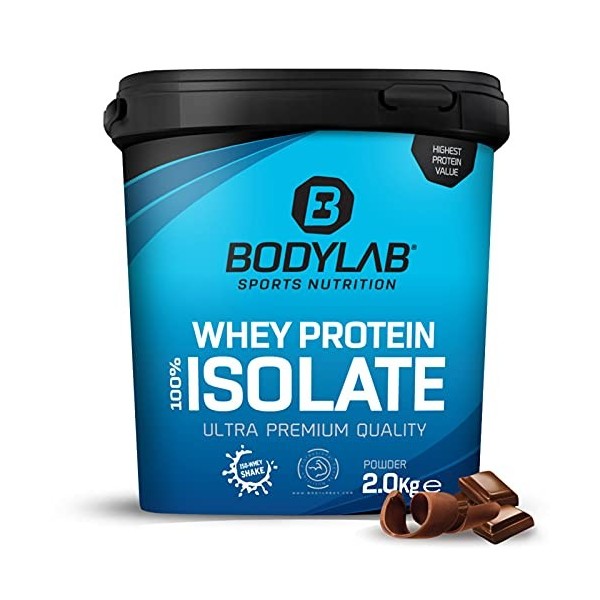 Isolat de protéine de lactosérum de Bodylab24 2 kg | Poudre protéinée 100% isolat de lactosérum | Développement musculaire | 