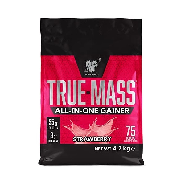 BSN True Mass All-In-One Gainer Poudre de Protéines et Glucides avec Créatine, Glutamine, Vit. D et Zinc pour le Gain Muscula